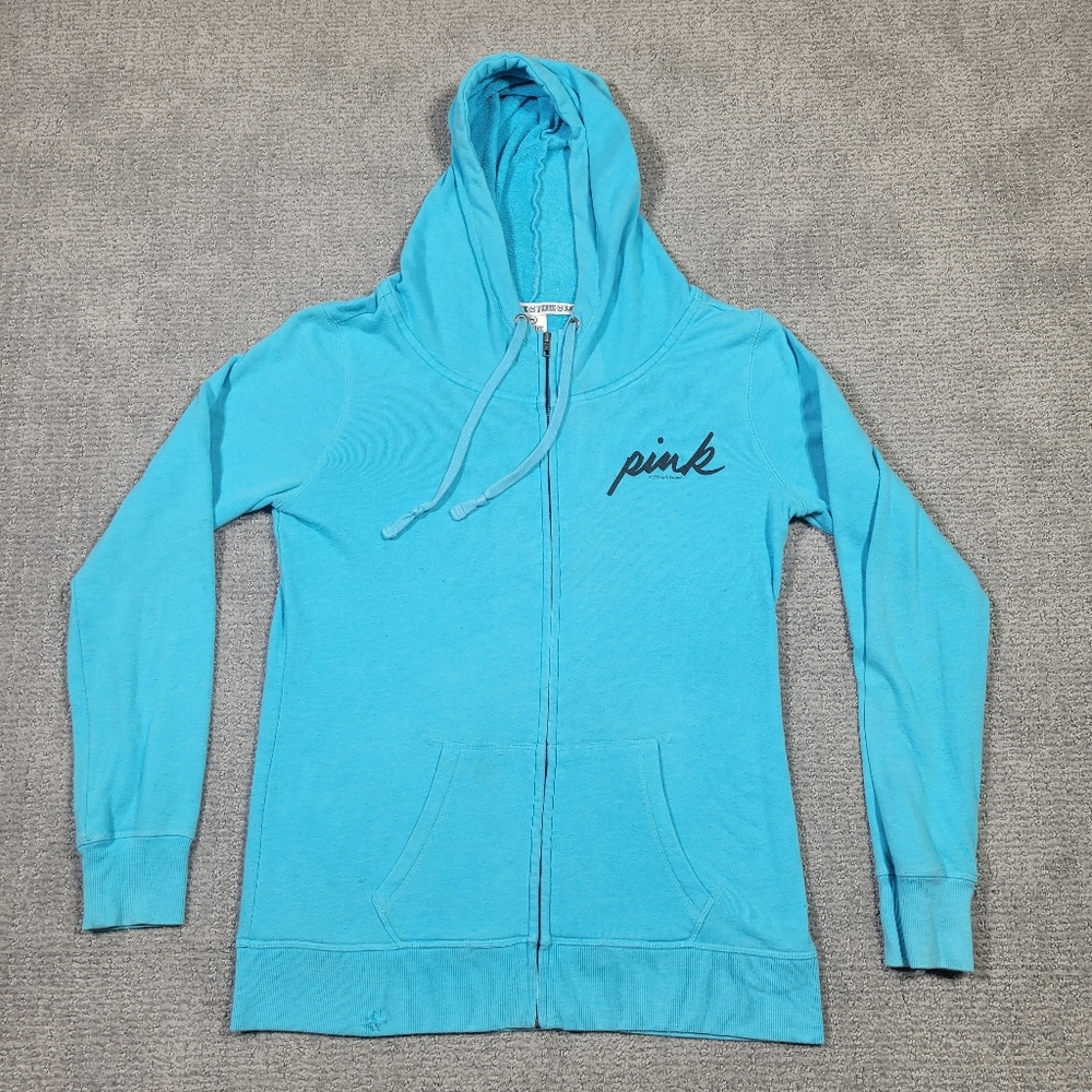 Victoria Secret PINK Zip Up Hoodie Womens Medium Baby Blue